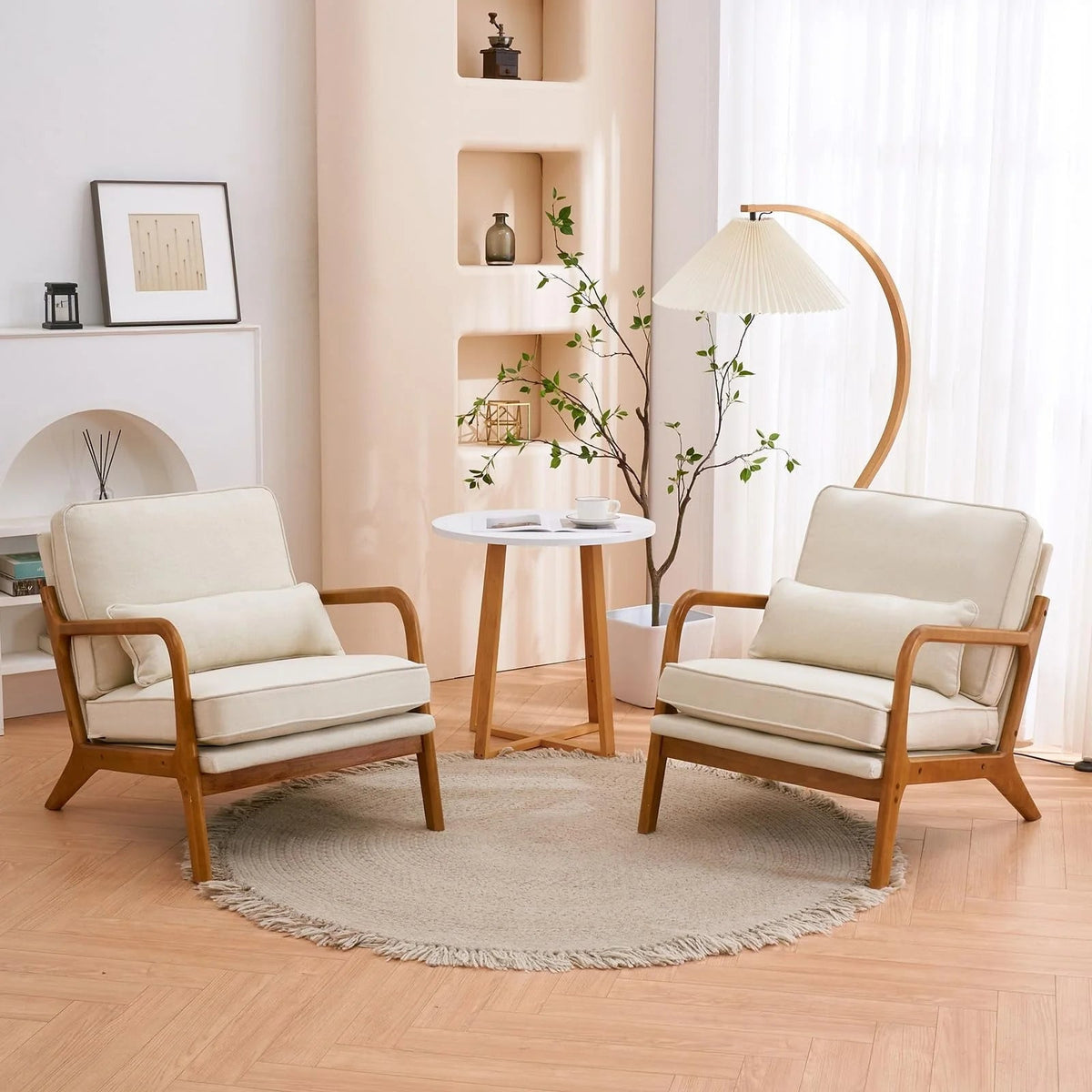 Linen Accent Lounge Chair With Solid Wood Frame, 25.6in D x 34.6in W x 36.6in H