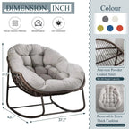 Outdoor Papasan Rocking Chair With Thick Cushion, Grey - 43.70in D x 37.20in W x 31.50in H