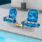 2-Pack 5-Position Outdoor Folding Backpack Beach Chairs With Side Table Set