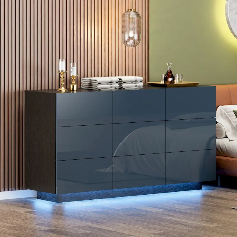 9-Drawer Storage Dresser Cabinet With Light, 15.7 W x 55.1 L x 30.3 H