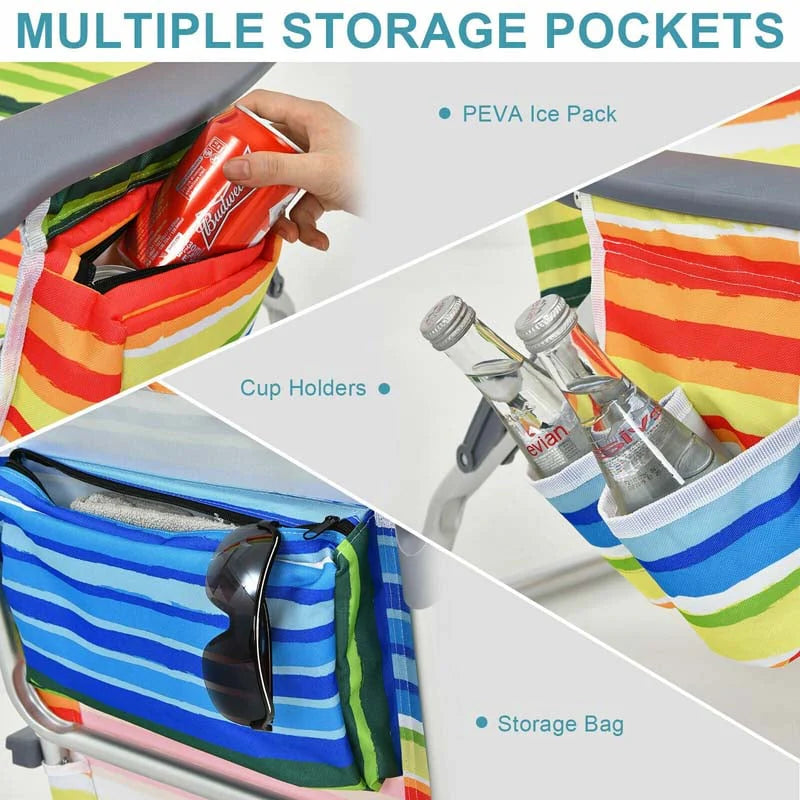 2-Pack 5-Position Outdoor Folding Backpack Beach Chairs With Side Table Set
