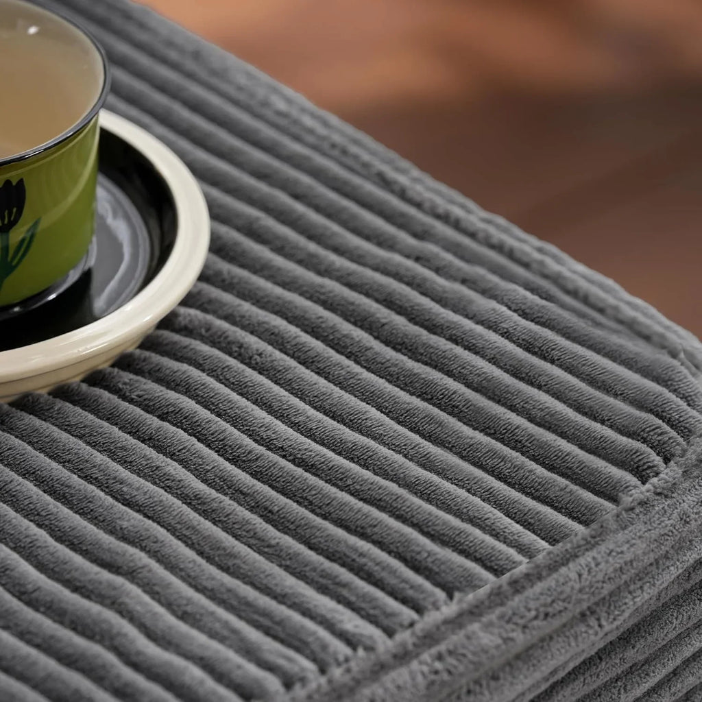 ovios 104in L-Shape Sectional Sofa With Chaise, Grey Plush Corduroy Fabric