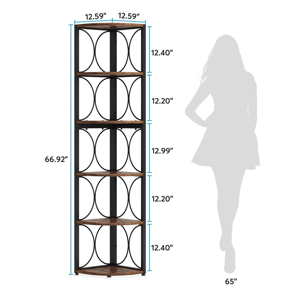 67 Inch Tall 6-Tier Freestanding Corner Bookshelf and Storage Shelving Unit