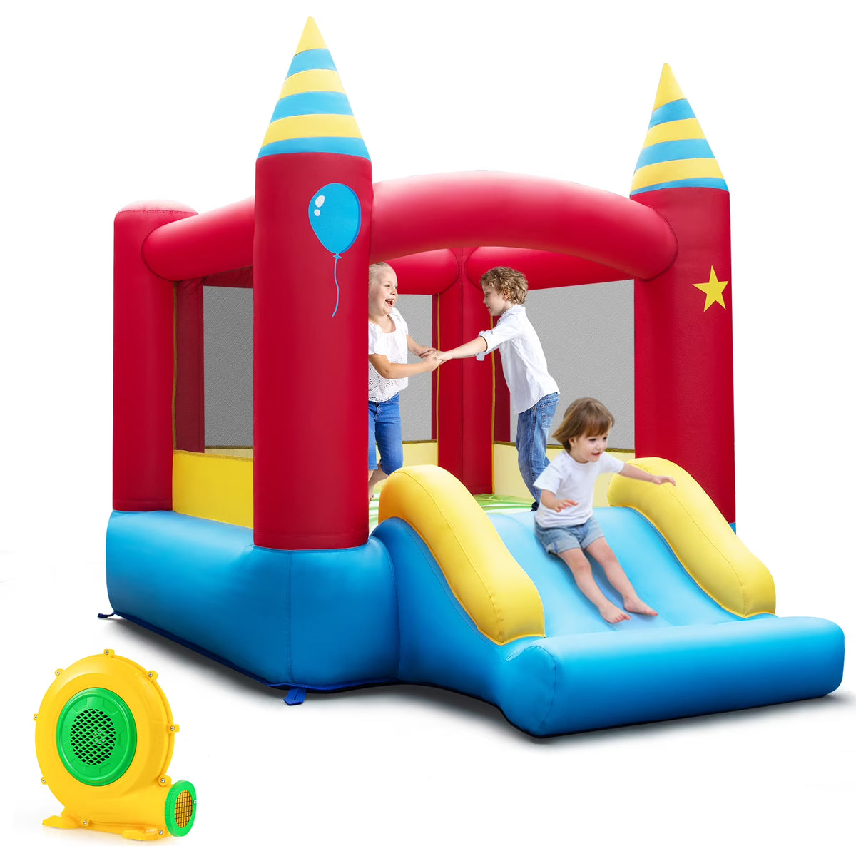 Costway Inflatable Bounce House With Slide, 480W Blower, 74.5 x 102.5 x 81 in