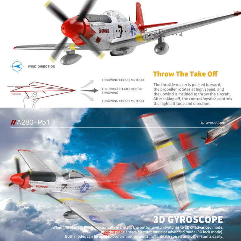 RC Plane 2.4G 4CH 3D6G P51 Fighter 56CM x 49CM - A280