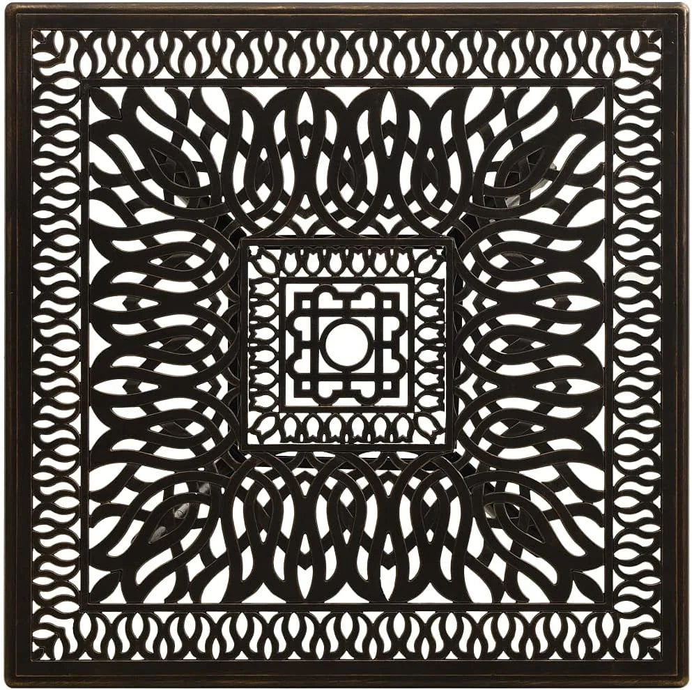 Bronze Square Cast Aluminum Patio Table With Umbrella Hole, 35.4 in x 35.4 in x 28.7 in