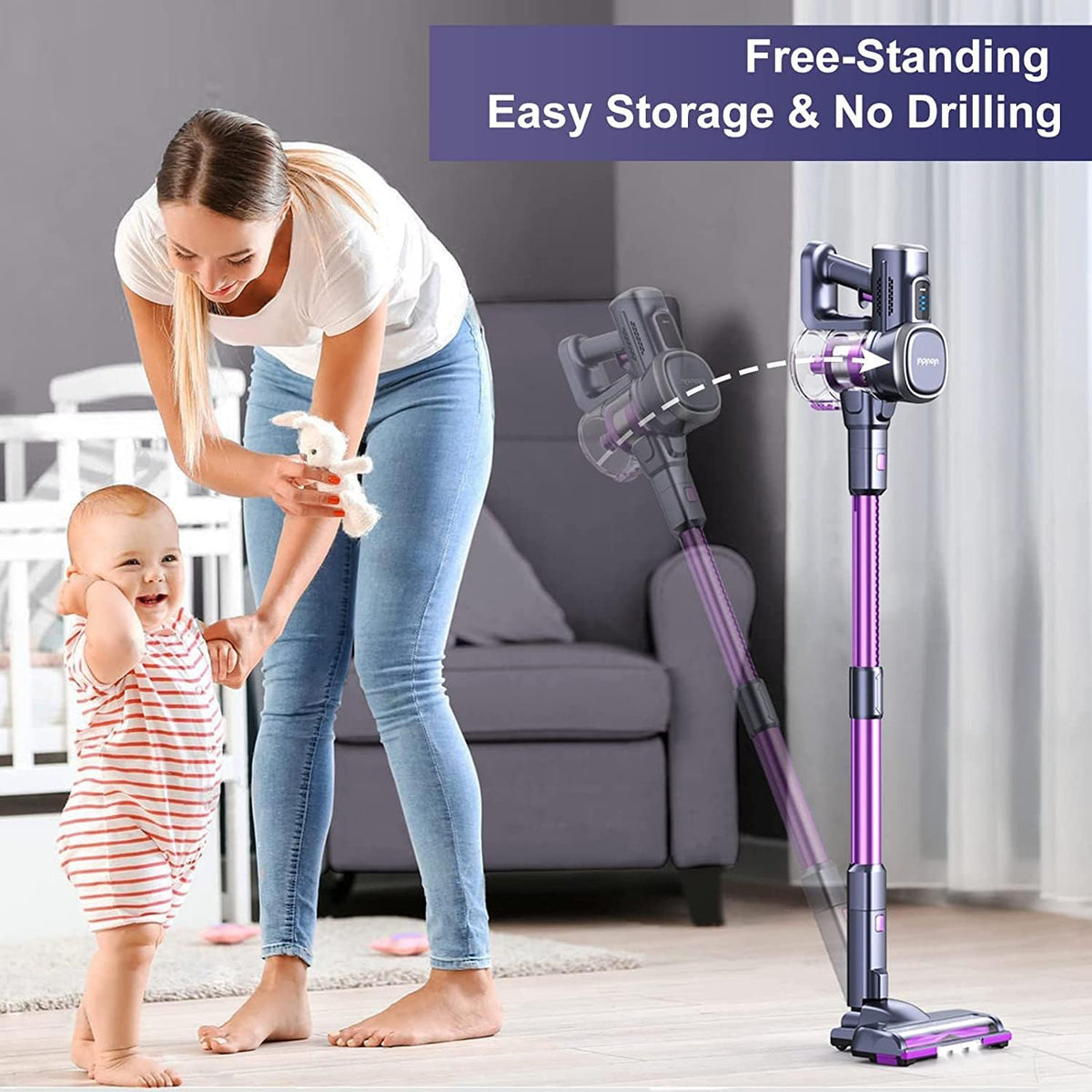Lubluelu Cordless Stick Vacuum Cleaner With 235W Brushless Motor