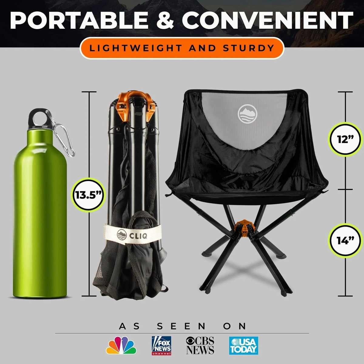 CLIQ Portable Folding Camping Chair, Black, 1 Pack, 300 Lbs - CC01