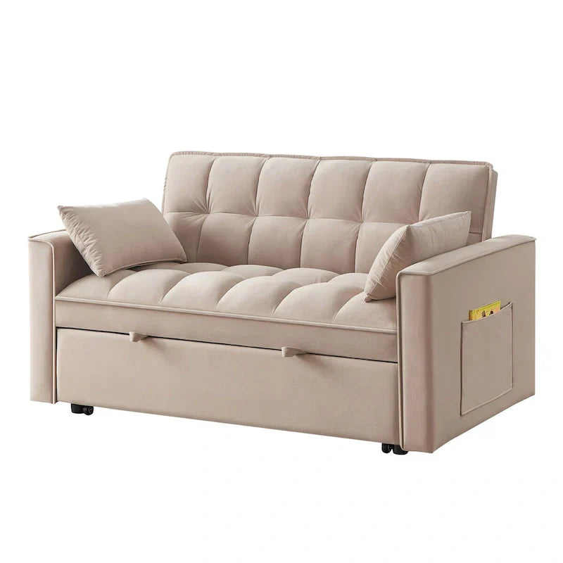 4-in-1 Velvet Pull-Out Sleeper Sofa Bed Loveseat With Reclining Backrest And 2 Side Pockets