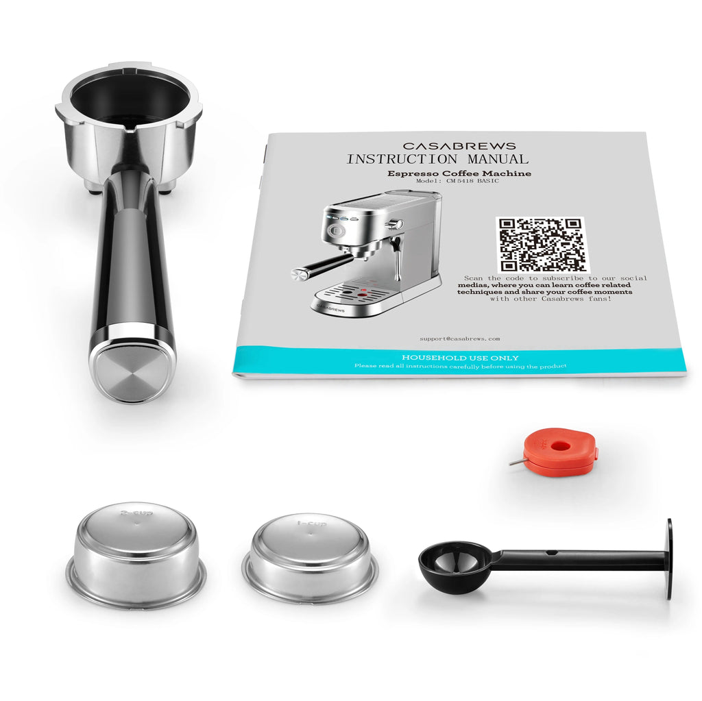 CASABREWS Espresso Machine, 20-Bar Pressure, 34 oz Water Tank, Silver - 5418Basic