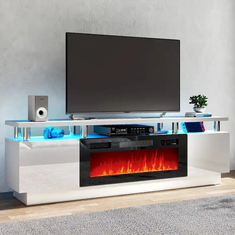 70-Inch TV Stand With 36-Inch Electric Fireplace And Adjustable Shelves