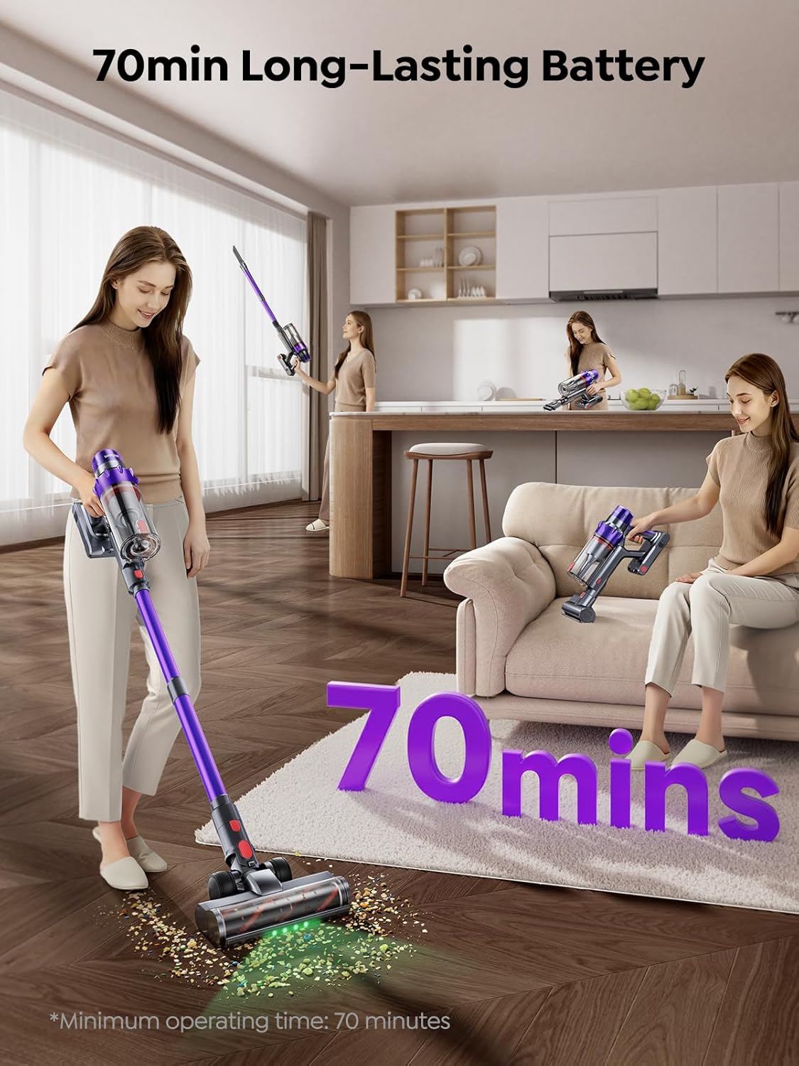 SMOTURE Cordless Stick Vacuum Cleaner, 650W, 55KPa, 70Mins - VAC02