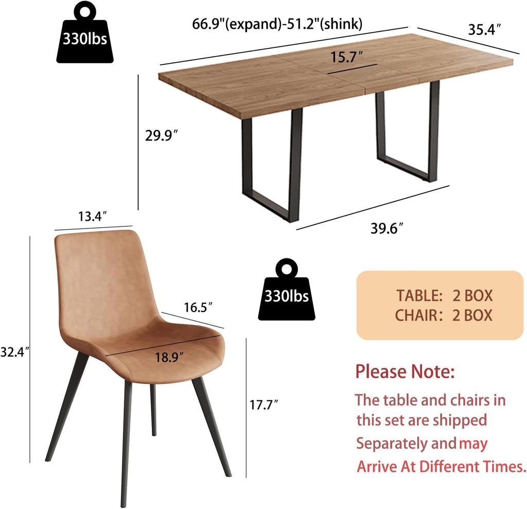 ZckyCine Expandable Walnut Dining Table With 6 Upholstered Chairs, 7-Piece Set - 67 inch