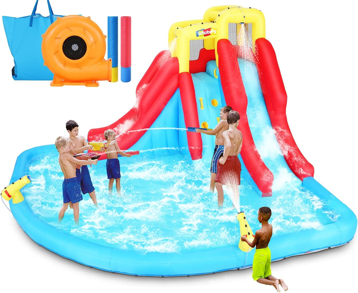 ROOJER 8-in-1 Kids Inflatable Bounce House Water Park With 450W Blower, 2 Water Cannons, Crocodile Sprinkler - B0C2HLK2R4