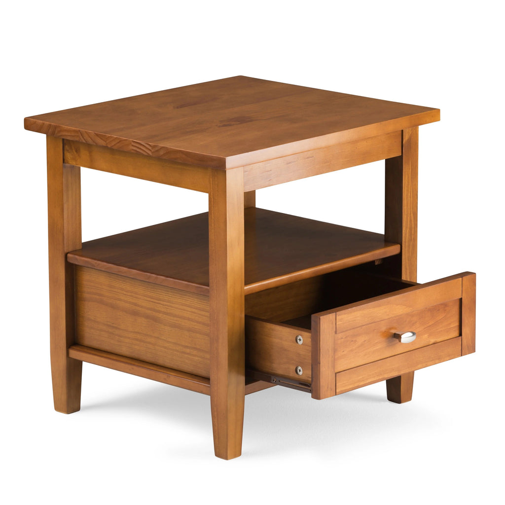 Solid Wood Rectangle End Table With Drawer And Shelf, 18.1in D x 20in W x 19.5in H - Norfolk