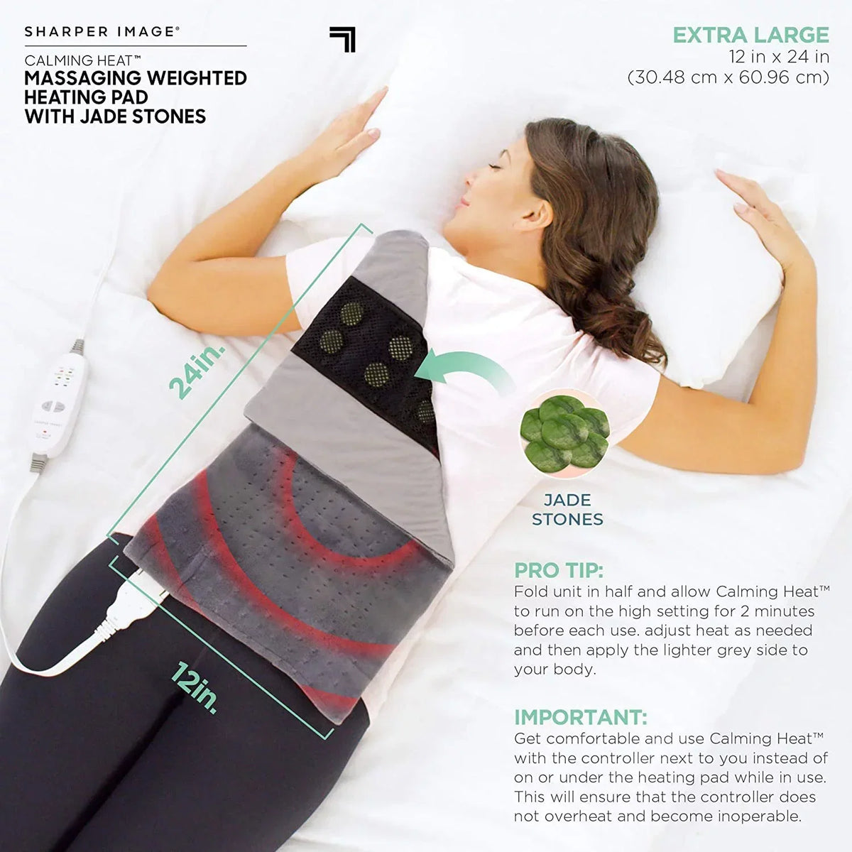 Sharper Image Calming Heat Jade Stone Massaging Weighted Heating Pad, 12 in x 24 in, 4 lbs
