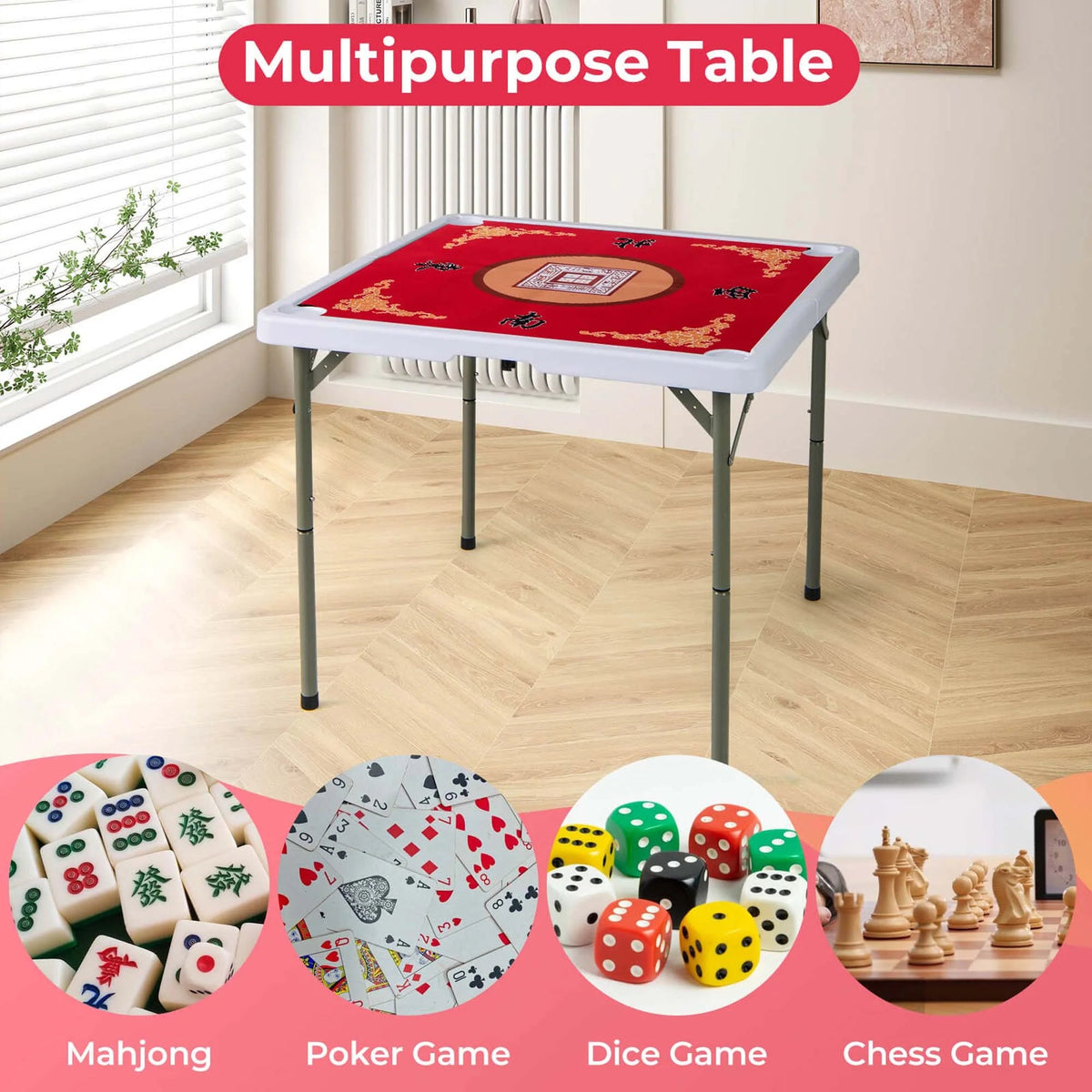 Costway Folding Mahjong Table With Cup Holders, Felt Mat And Carrying Handle - 35in x 35in x 29in