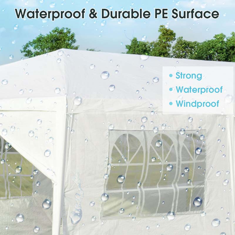 Outdoor Party Wedding Event Canopy Tent, 10 ft x 30 ft, White, 6 Removable Sidewalls, 2 Doorways