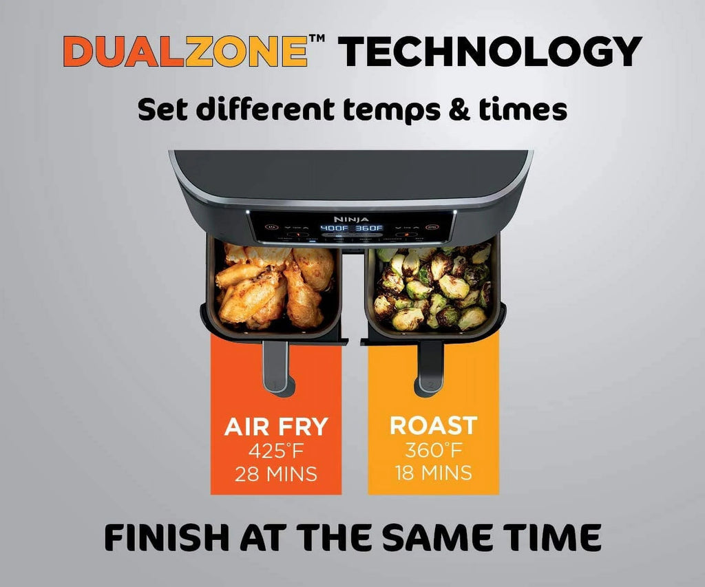 Ninja Foodi 6-in-1 2-Basket Air Fryer, 8-Quart, Dark Grey Stainless Finish - DZ201