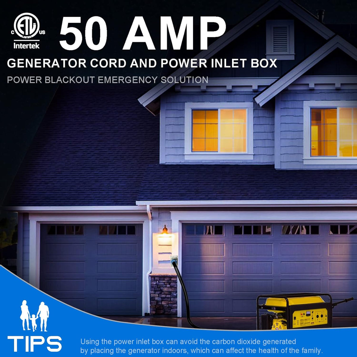 50 Amp Generator Cord And Power Inlet Box, 30FT, 125/250V - PB50