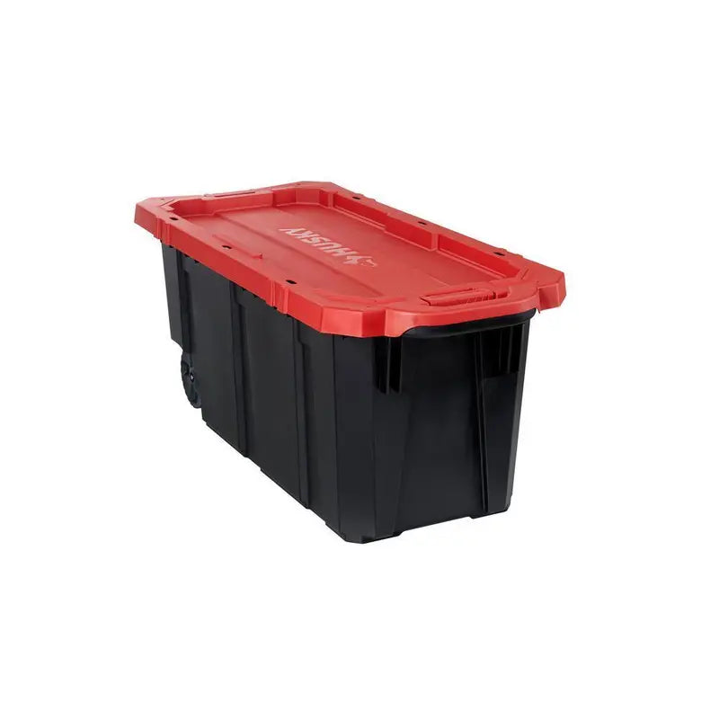 Husky Heavy Duty Stackable Storage Tote With Wheels, 45 Gal, 45.24 x 20.87 x 18.96 in, Black/Red Lid