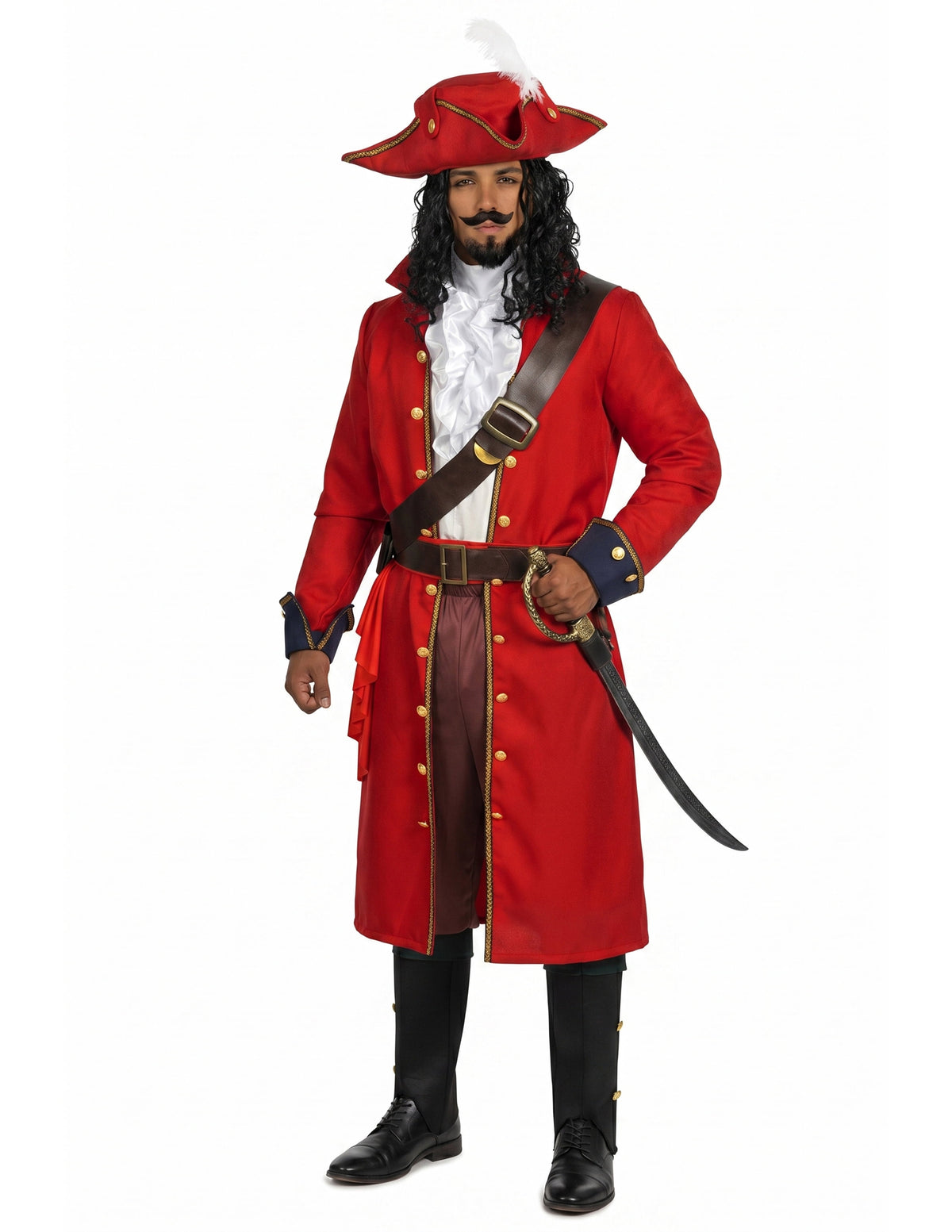 Joyfy Mens Pirate Captain Costume Set, Red Deluxe Captain Outfit for Adult Halloween Fancy Dress Up Party Cosplay