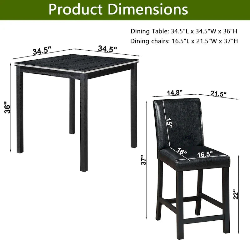 Modern 5-Piece Counter Height Dining Set With Square Table And 4 Upholstered Chairs