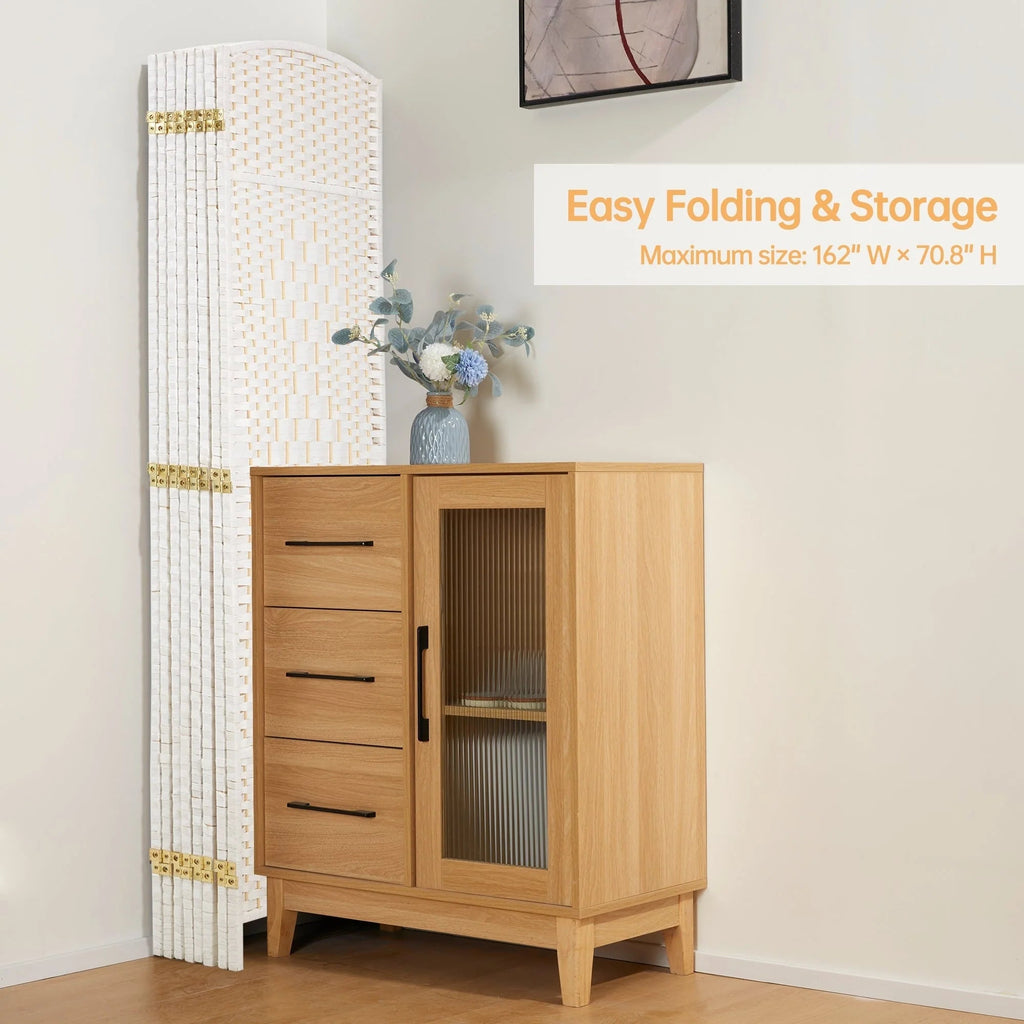 Freestanding Folding Woven Fiber Room Divider Privacy Screen - 6 Ft Tall