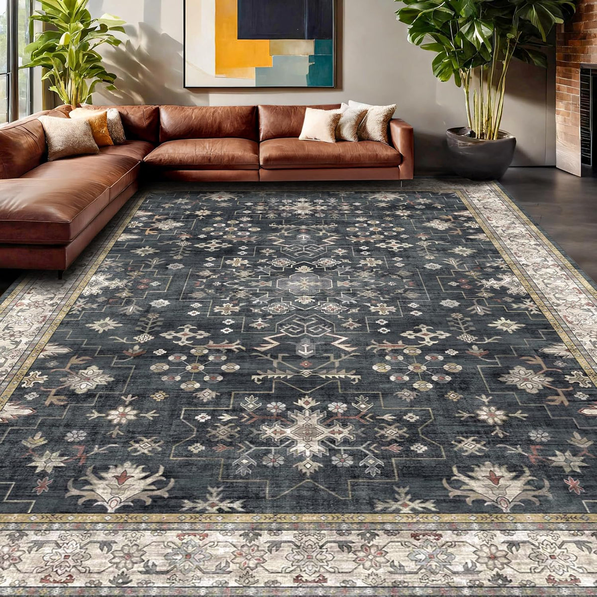 Hazo Haus Washable Low-Pile Area Rug 10x14 Black/Multi