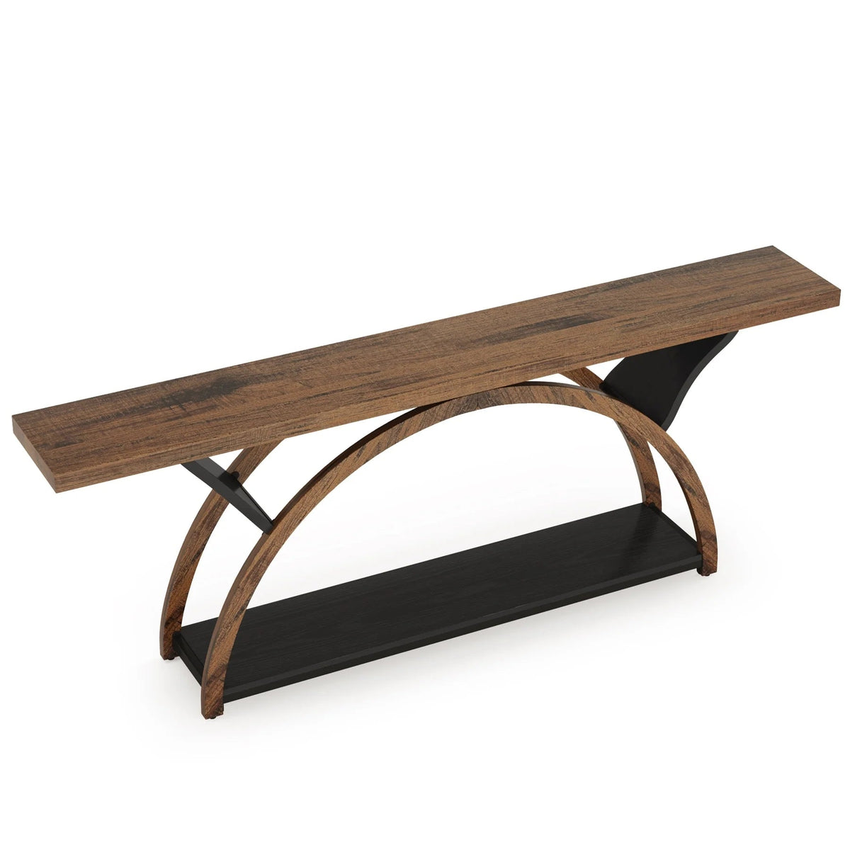 2-Tier Slim Console Sofa Table, Engineered Wood and Metal - 11.81 in D x 70.87 in W x 33.46 in H