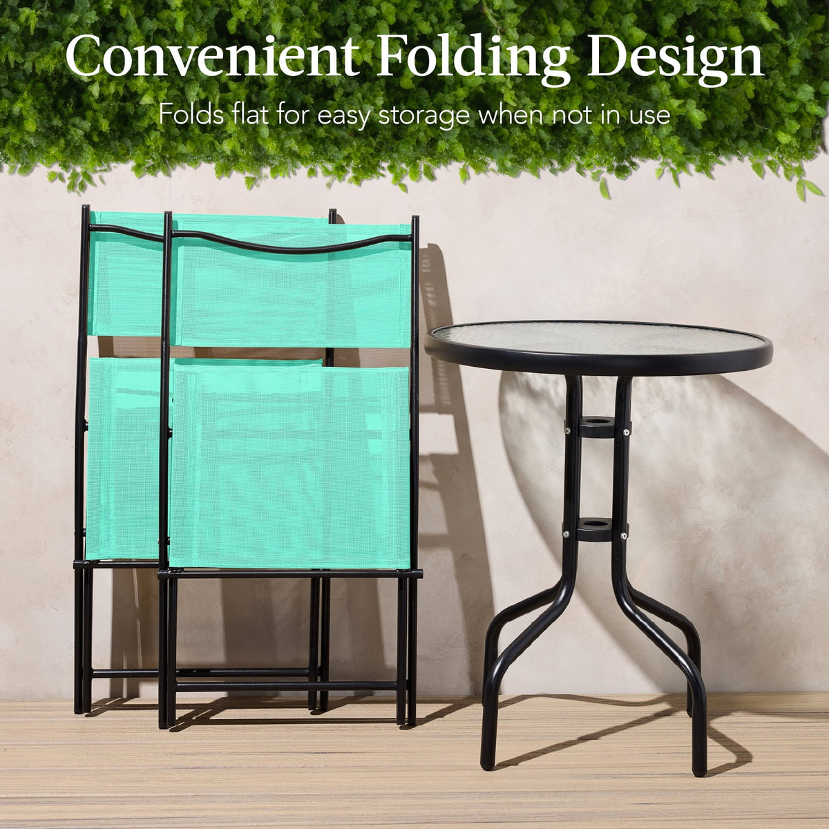 Best Choice Products 3-Piece Patio Bistro Dining Set With Glass Tabletop And Folding Chairs - Gray