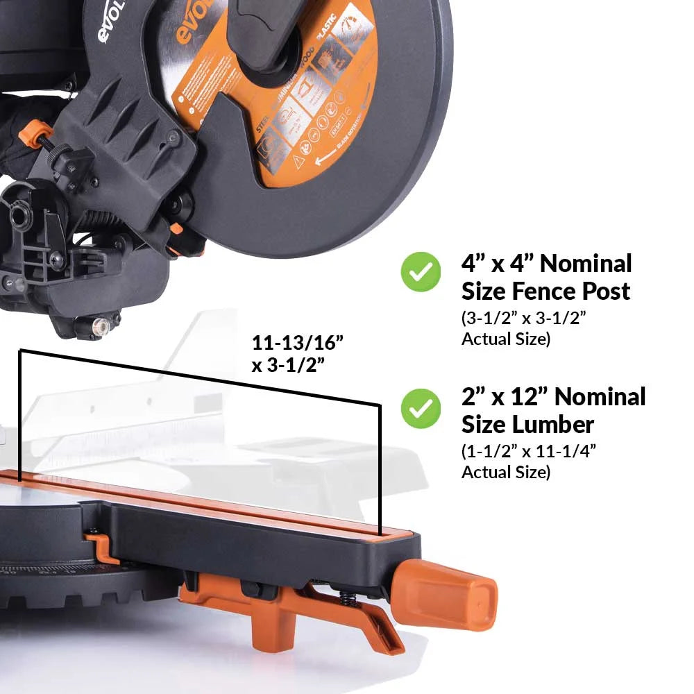 Evolution Dual Bevel Sliding Miter Saw With 10 in Multi-Material Cutting Blade - R255SMS-DB+