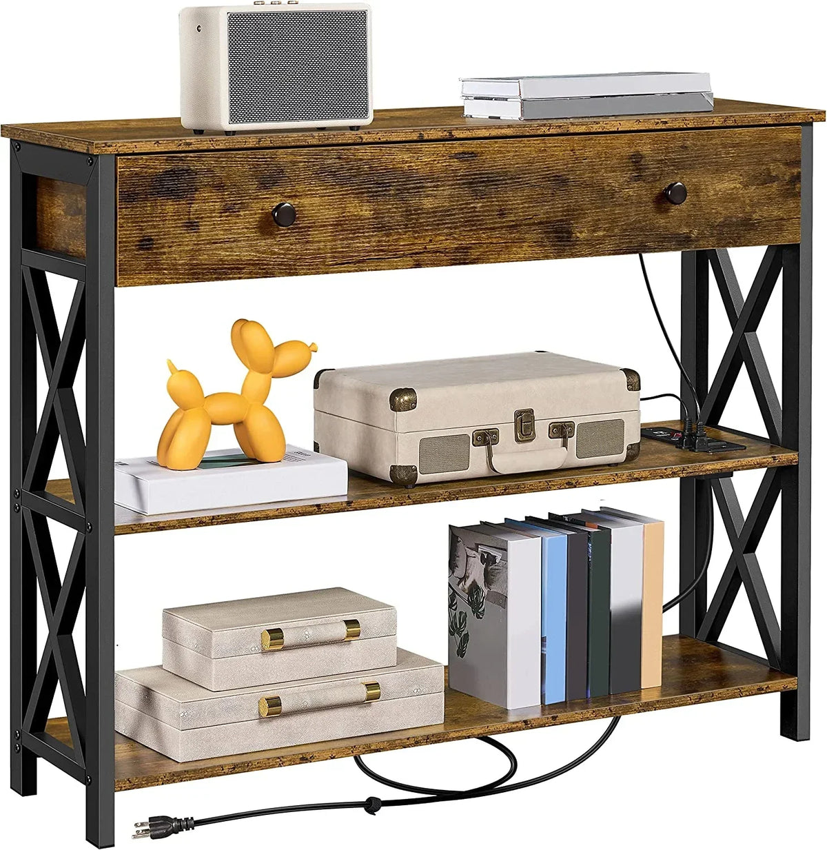 Console Table With Drawer And 3 Tier Storage Shelves