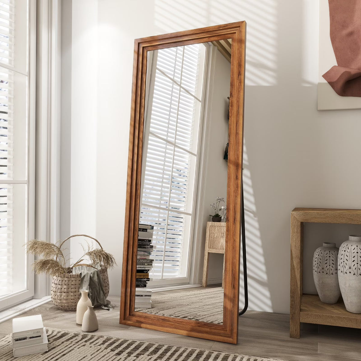 BEAUTYPEAK Full Length Floor Mirror With Stand, 64 x 21 in, Retro White