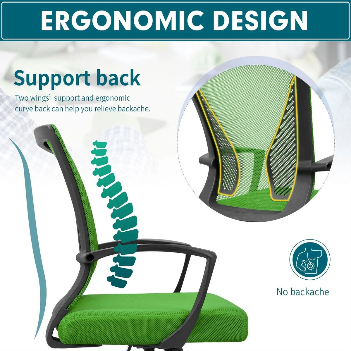 Ergonomic Mesh Mid-Back Office Chair With Adjustable Lumbar Support, 300 lbs Capacity