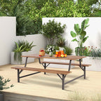 Acacia Wood Picnic Table Bench Set, 71in With 2in Umbrella Hole And Metal Frame