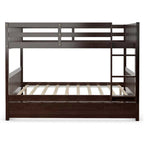 Full Over Full Convertible Bunk Bed Frame With Trundle, Ladder And Guardrails