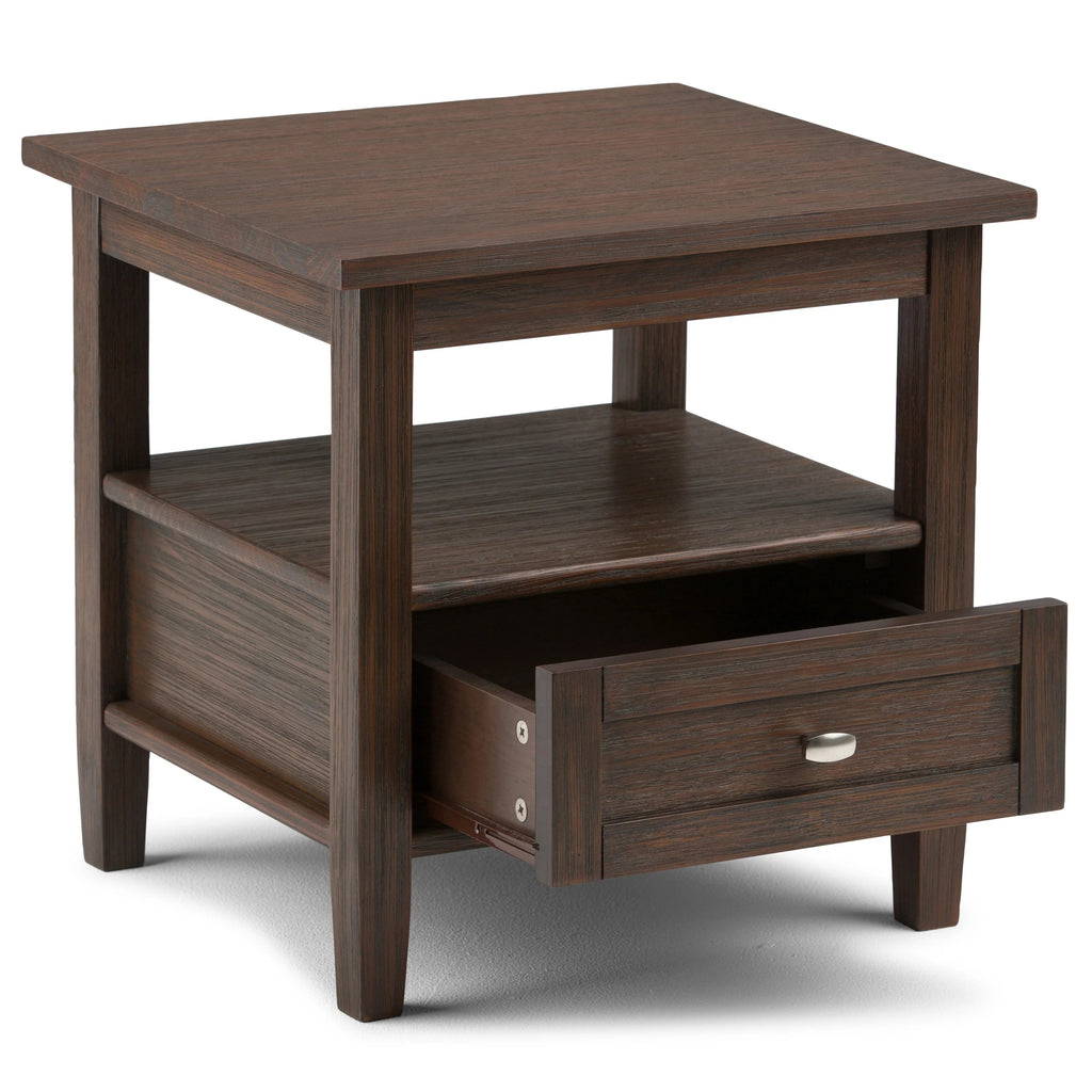 Solid Wood Rectangle End Table With Drawer And Shelf, 18.1in D x 20in W x 19.5in H - Norfolk