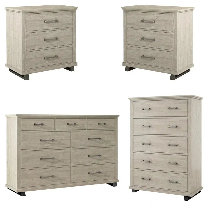 Farmhouse Style 4-Piece Bedroom Set With Dresser, Chest And 2 Nightstands - Farmhouse 4