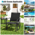 2-Person Double Swing Glider Chair With Glass Table, Steel And Fabric - 77in x 34in x 36in