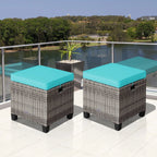 Costway 2-Piece Patio Rattan Cushioned Ottoman Set, 16 x 16 x 18 in, Turquoise