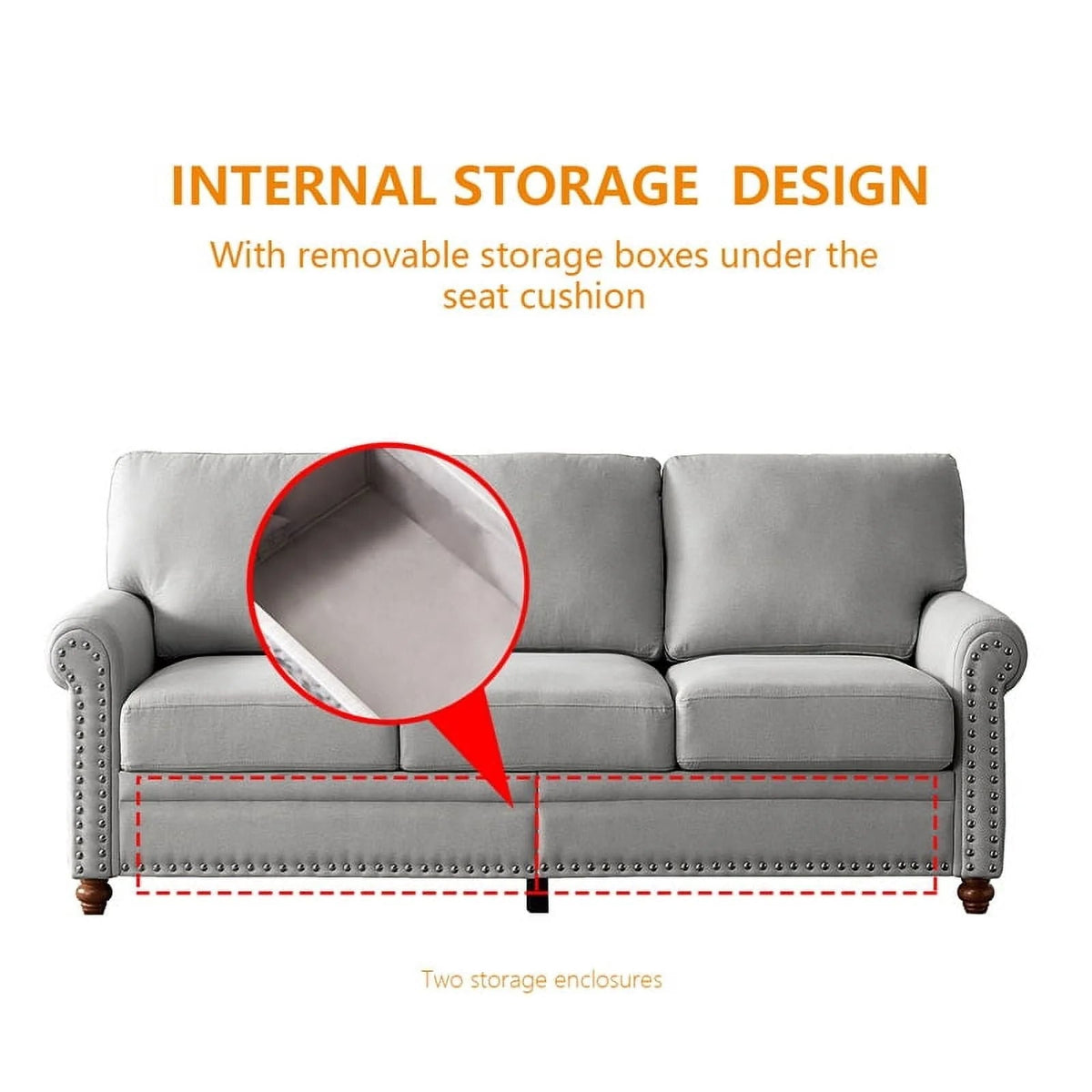 3 Seater Linen Fabric Tufted Accent Sofa, 82.6 in, Grey - Curved High Back