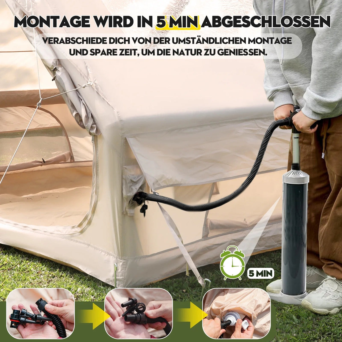 Gaonala Inflatable Camping Tent For 4-6 People, 420D Oxford Fabric - With Hand Pump