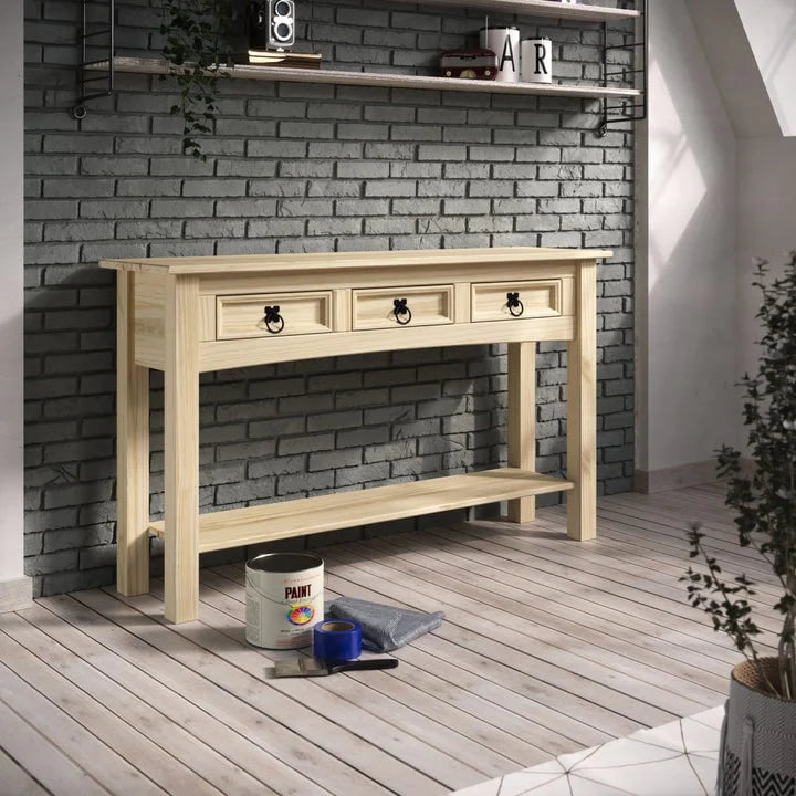 Solid Pine Wood Console Table With 3 Drawers - 47.99in W x 12.64in D x 28.82in H