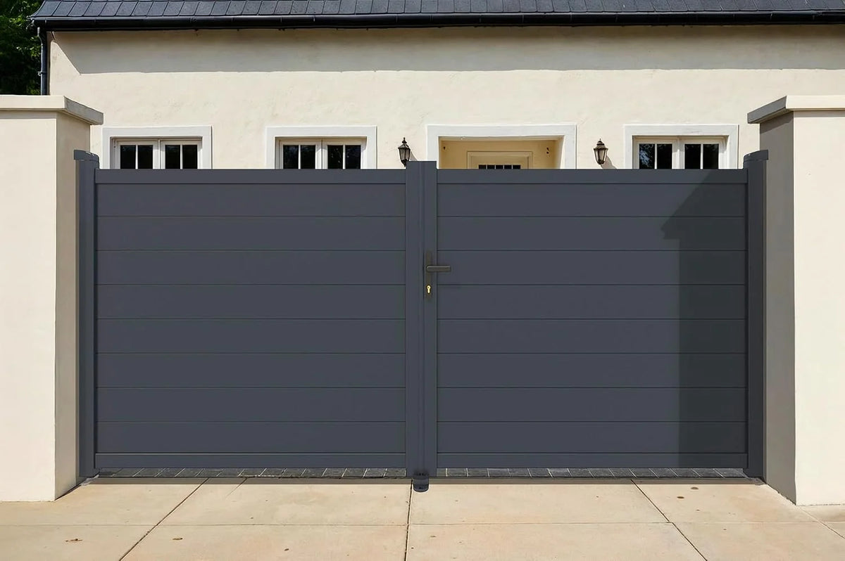 Casanoov Aluminum Swing Gate 392 cm x 161 cm Anthracite Gray RAL 7016 - KIT-000024
