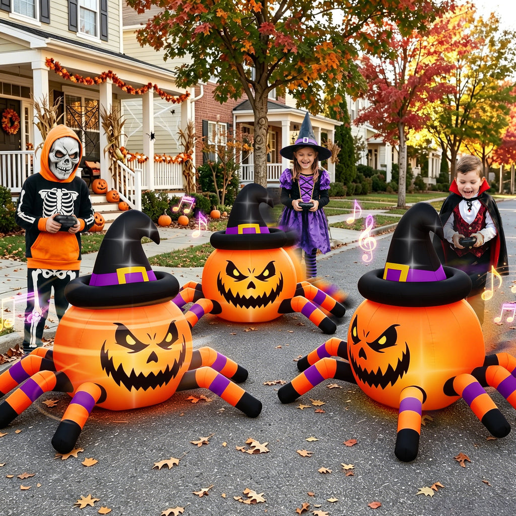 Firstness 2.4GHz Remote Control Car Halloween Inflatable Pumpkin Spider Blow ups Rc Car 360° Rotation, 3 Music and LED Lights, Aged 3+