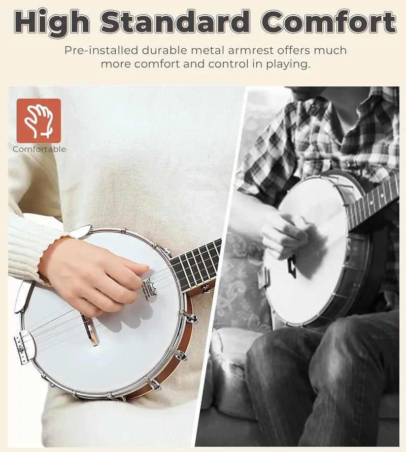 Vangoa 38-Inch 5-String Mahogany Banjo Set With Resonator And Remo Head - VBJ-40