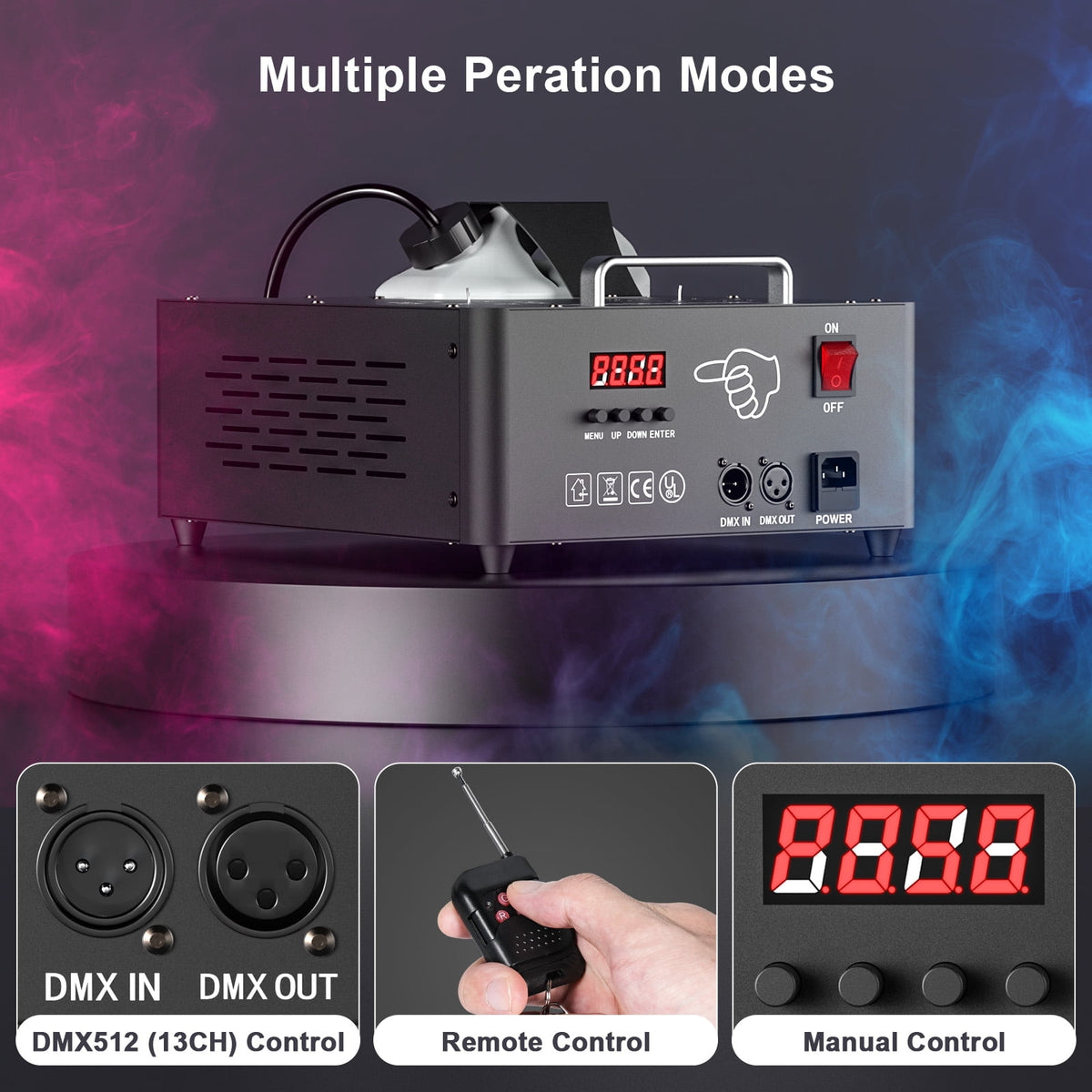 Smoke Machine Fog Machine 2000W Double-tube Adjustable DMX512 RGB 3-in-1 Led Stage Smoke Machines for Party/ Wedding/ Stage