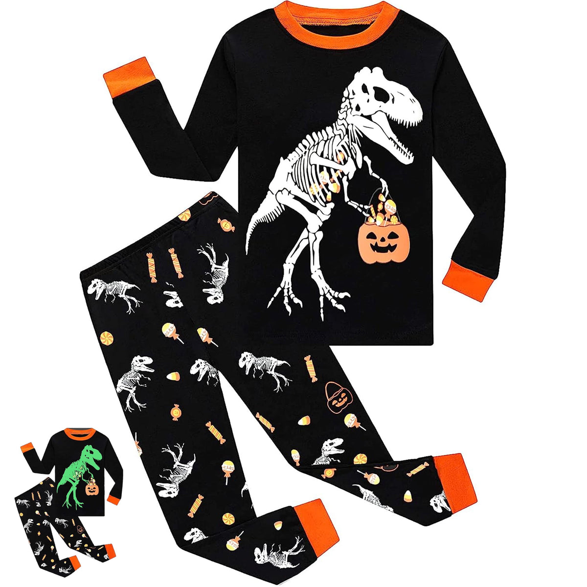 FEDPOP Toddler Halloween Pajamas Kids Skeleton Glow in the Dark Sleepwear Pjs Set 5T