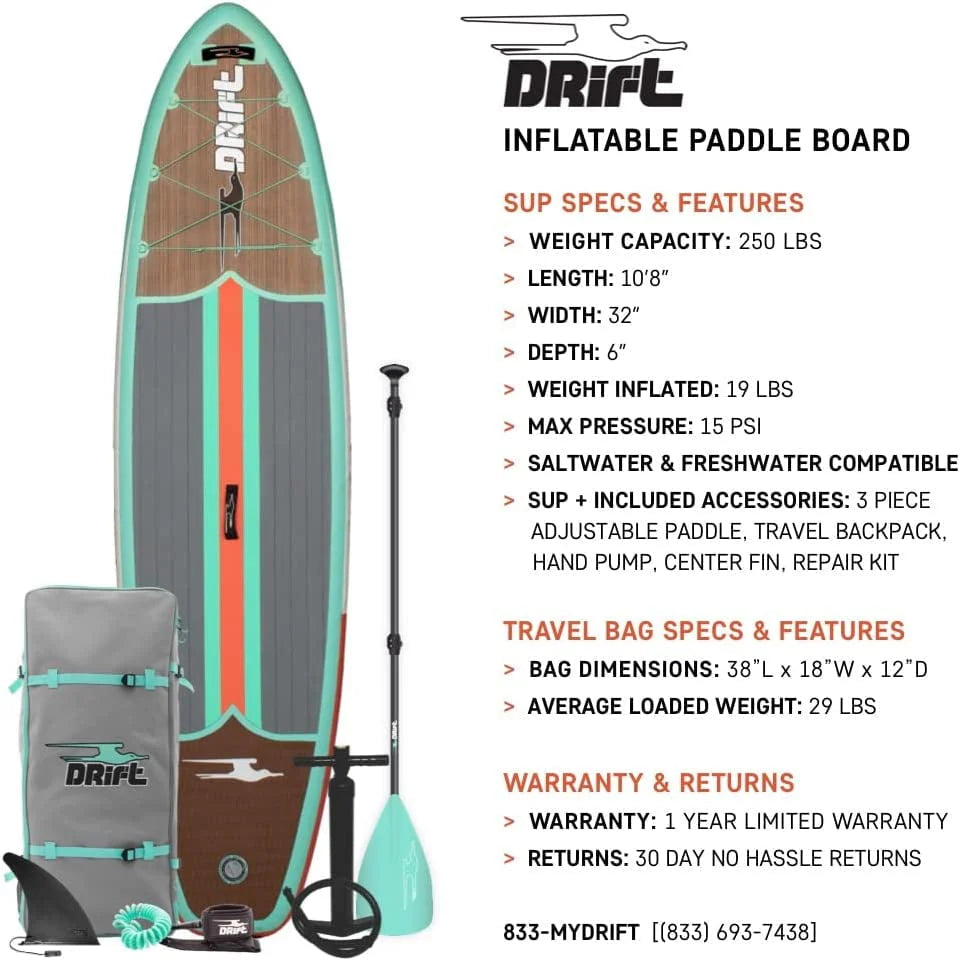 Drift Inflatable Stand Up Paddle Board 10'8in Classic Woodgrain - Aero